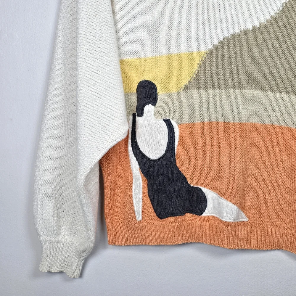 VTG Mondi Women's Print Knit Sweater Cottagecore Coastal Comfy Bell Sleeves Sm - Picture 4 of 14